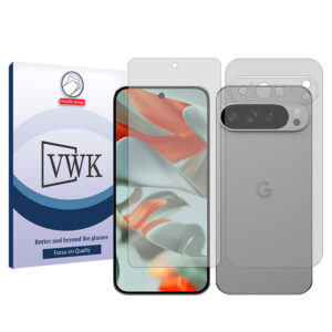 محافظ صفحه نمایش شفاف وی دبلیو کی مدل Tough مناسب برای گوشی موبایل گوگل Pixel 9 Pro XL به همراه محافظ پشت گوشی